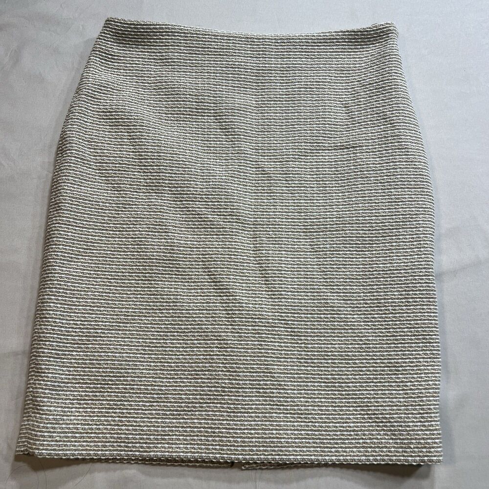 Lauren Ralph Lauren Size 8 Pencil Skirt Gold Beige Italian Fabric Tweed Luxury